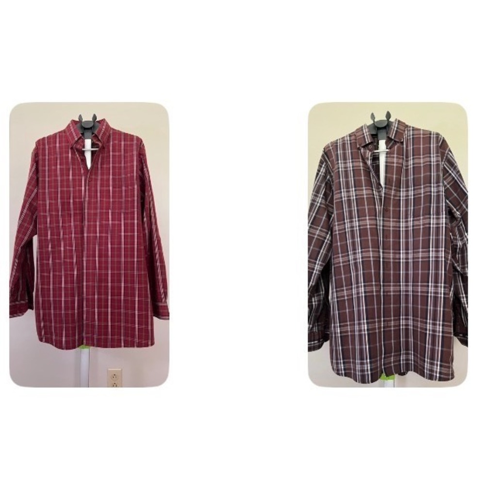 Work n Sport Mens Plaid Button Down Shirt 📍Lot of 2📍Red Brown XLT Long Sleeve